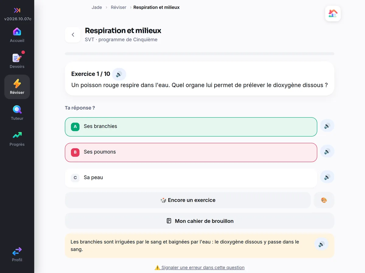 Un exercice sur tablette, avec l'explication après ta réponse